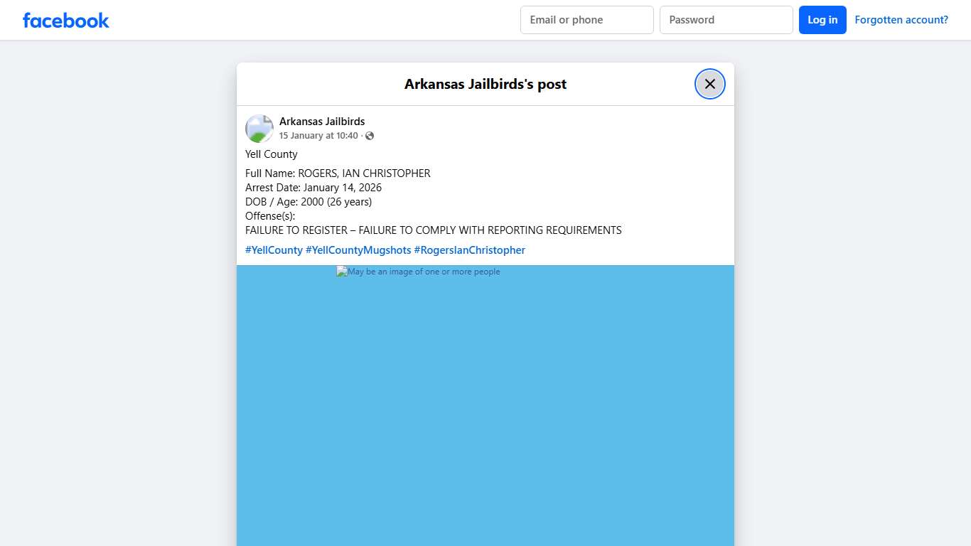 Yell County Full Name: ROGERS, IAN... - Arkansas Jailbirds Facebook